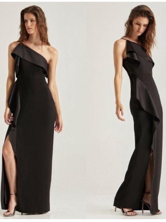 Halston Heritage Dresses & Skirts - Halston Heritage Draped Column Gown Black Maxi Dress Ruffle Sz 4